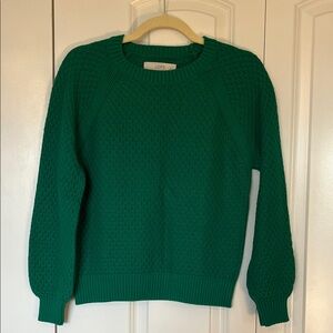 LOFT Emerald Green Cotton Crew Neck Knit Sweater Medium Petite